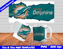 Dolphins Mug Design Png, Sublimate Mug Template, Dolphins Mug Wrap, Sublimate Football Design PNG, Instant Download