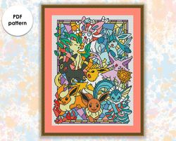 Stained glass cross stitch pattern "Pokemon Eevee" SG030 - xstitch chart, cartoons and movies cross stitch characters
