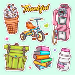 Hand Drawn Back to School Stickers SVG Bundle Books Ice Cream Bicycle Backpack Cliparts Set Cut files for Cricut Digital