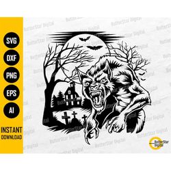Werewolf Scene SVG | Halloween Monster Wall Decals Sticker Decor T-Shirt | Cricut Cut File Silhouette Cuttable Clipart V