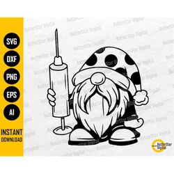 Gnome With Syringe SVG | Vaccine SVG | Vaccinated SVG | Medical Decals Graphic | Cricut Cutting Files Clip Art Vector Di