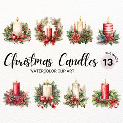 Christmas Candles Clipart | Watercolor Christmas Decor | Winter Holiday Scene | Junk Journal | Digital Planner | Commerc