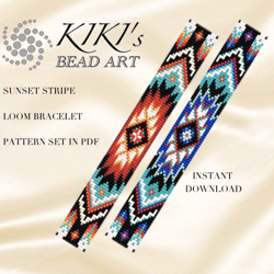 Loom bracelet pattern Sunset stripe ethnic inspired Bead LOOM pattern for bracelet design in PDF - instant download