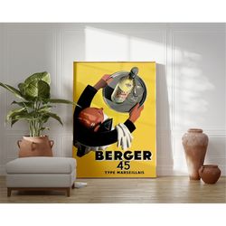 Waiter with Tray, Bar Wall Decor, Vintage Wall Art, Berger 45 Print, Beverage Wall Art, Colorful, DIGITAL DOWNLOAD, Prin