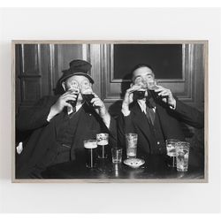 Men Drinking Beer, Black and White Art, Vintage Wall Art, Double Drinkers Print, Bar Wall Decor, Funny, DIGITAL DOWNLOAD