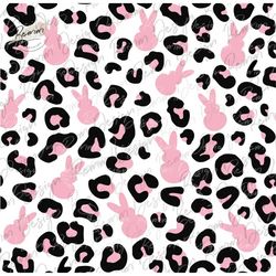 Seamless Leopard Print and Easter Bunny Png Pattern, Pink Rabbit Easter Seamless Pattern, Repeating Pattern for Commerci
