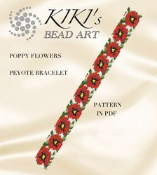 Peyote pattern Poppy flowers peyote bracelet pattern, Peyote pattern for bracelet in PDF instant download