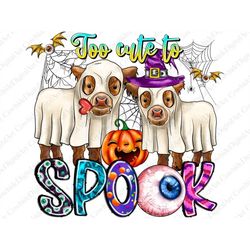 Too Cute to Spook PNG, Cow png, Halloween Sublimation, Ghost Cow png, Witch png, Instant Download, Printable Design, Wes