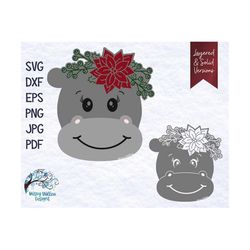Christmas Hippo SVG, Hippo with Flowers, Winter Hippo, Floral Hippo, Sublimation, Hippo Face Svg, Vinyl Decal File, Chri
