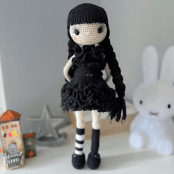 Collectible Wednesday Addams knitted doll