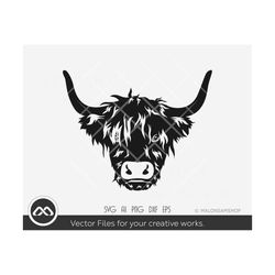 Highland cow SVG file, cow face svg, cow head svg, png, dxf, cut file, cricut