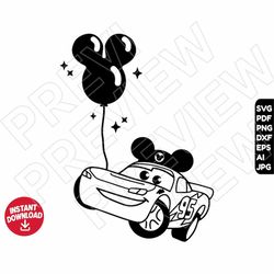 Disneyland balloon Cars SVG , Lightning McQueen dxf png clipart , magic , vacay mode , best day ever , cut file outline