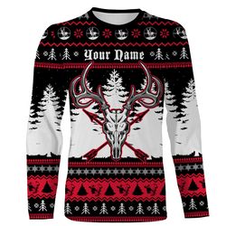 Deer Hunting Christmas Deer Skull Custom Name 3D All Over Print Shirts, Personalized Deer Hunters Gifts Ttv01