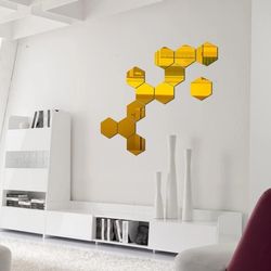 12pcs 3D Mirror Wall Stickers Hexagon Shape Acrylic Removable Wall Sticker Decal DIY Home Decoration Art Mirror Ornament