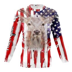 Deer skull American flag patriotic 4th of july Customize Name 3D All Over Printed Shirts Personalized hunting gift Chipt