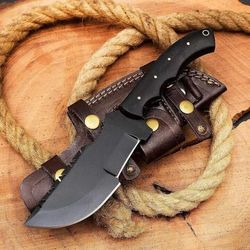 customized handmade carbon steel knife black mkarta handle with lethathe sheath