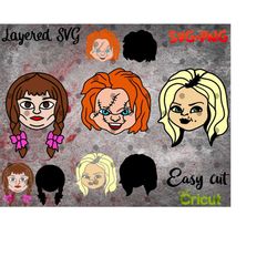 Layered SVG Horror Dolls Annabelle Chucky and Tiffany for Cricut, Horror Svg, Vinyl File, Ghost svg and png, Horror Movi