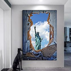 collapsed wall canvas wall art, statue of liberty canvas wall art, american style canvas wall art, ready to hang canvas
