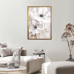 duo white flower canvas print art, white flowers ready to hang on the wall canvas wall decor, birthday gift, anniversary
