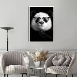 panda canvas print art, panda with glasses ready to hang on the wall canvas wall decor, handsome panda canvas print