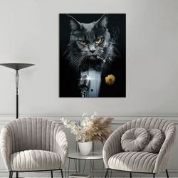 cat in tuxedo canvas print art, handsome gray cat ready to hang on wall canvas print art, gift canvas wall decor