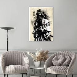 samurai man canvas print art, japanese lettering art ready to hang on the wall canvas wall decor, artistic gifts