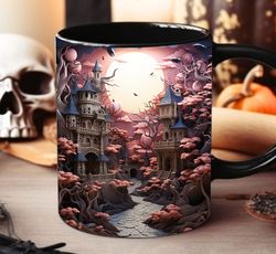 3D Halloween Landscape Pink Haunted House Mug