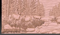 3D STL Model file Panel Deer and Boars in the forest for CNC Router Engraver Carving