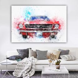 Car Water Color Looking Canvas Painting, Car Prints Art Decor,Colorful Car Wall Art,Red Car Canvas Painting-1