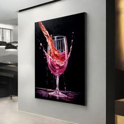 Wine Glasses Kitchen Wall Canvas Wall Art Picture Print, Modern Glass Printing, Wine Splash Art Canvas, Red And Black Wi
