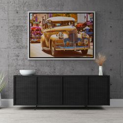 Old Car Wall Art, Classic Car Framed Canvas, Classic Car Canvas Gift, Retro Car Canvas, Yellow Car Canvas, Car Canvas, B