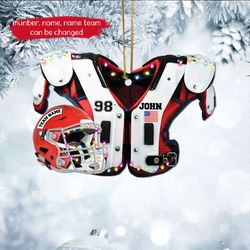 American Football Shoulder Pads And Helmet With Christmas Lights Personalized Ornament, Christmas Gift