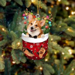 Corgi In Snow Pocket Christmas Ornament, Funny Dog Ornament