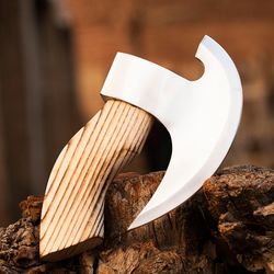 custom handmade carbon steel viking pizza axe, viking pizza cutter axe, viking bearded camping axe