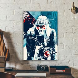 Monkey Riding A Motorcycle Canvas Painting, Monkey Canvas Painting