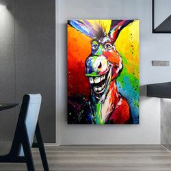 Colorful Donkey Canvas Print Art, Smiling Donkey Ready To Hang On The Wall Canvas Print, Christmas Gift, Wall Decor