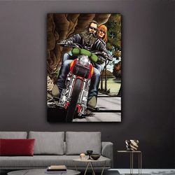 Motorcycle Canvas Wall Art, Chapper Motorcycle Canvas Painting, Rock Canvas Print,Biker Couple Canvas, Art,, Ready To Ha