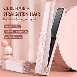 Professional Straightener Hair Brush Electric 2 In 1 Hair Straightener And Curler Rechargeable Wireless USB  Brush