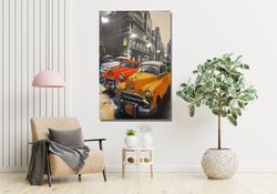 Classic Old car Nostalgia Canvas Wall Art, Vintage Car Print, Garage Poster, American Car Canvas Wall Art, Taxi Home Dec