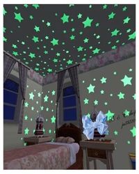 Pack of 100 - 3D Stars Glow In The Dark Wall Stickers Luminous Fluorescent Wall Stickers For Kids Baby Room Bedroom