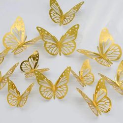 3D Gold Butterfly Wall Stickers 12 Pieces