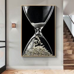 Time Is Money Motivational Wall Canvas Wall Art Painting Dollar In Hourglass Picture Office Room Home Decor