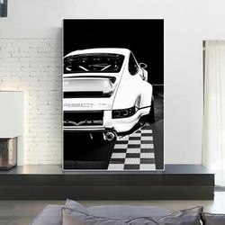 Black And White Porsche 911 Sports Car Canvas Painting Classical Luxury Supercar Poster Racing Wall Art Living Room Home