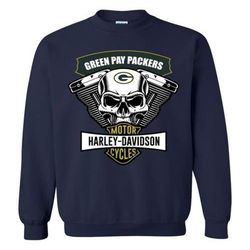 Skull Green Bay Packers motorcycle Harley Davidson Sweatshirt