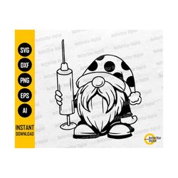Gnome With Syringe SVG | Vaccine SVG | Vaccinated SVG | Medical Decals Graphic | Cricut Cutting Files Clip Art Vector Digital Dxf Png Eps Ai