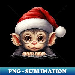Christmas Peeking Baby Monkey - PNG Transparent Digital Download File for Sublimation - Create with Confidence