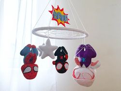 spiderman crib baby nursery mobile decor miles morales spider ghost spider gwen marvel baby mobile