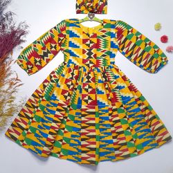 Girls Long Sleeve Dress, Toddlers Dresses, Gift For Girls, Birthday Party Gift Dress, African Print Dress
