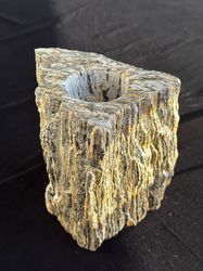 Petrified wood toothbrush holder or vase. Natural stone handmade.