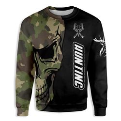 Camouflage Hunting Skull All Over Print Sweatshirt, Camo Hunting Sweatshirt, Best Gift For Hunters